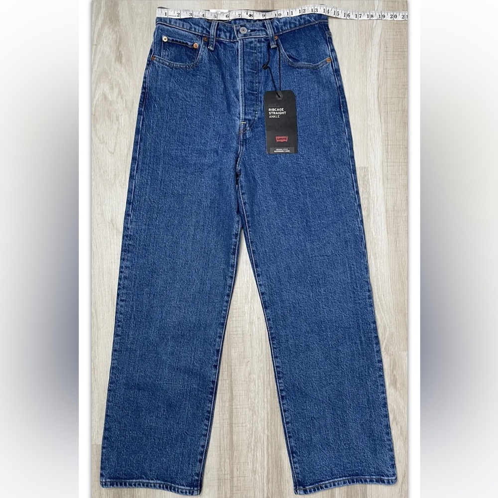 Levis Premium Women Denim Jean 29 Ribcage Straight Ankle Blue Button Fly Hi Rise - Picture 7 of 11